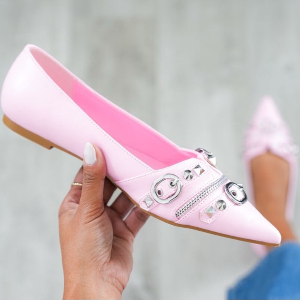 Pink embellished flats